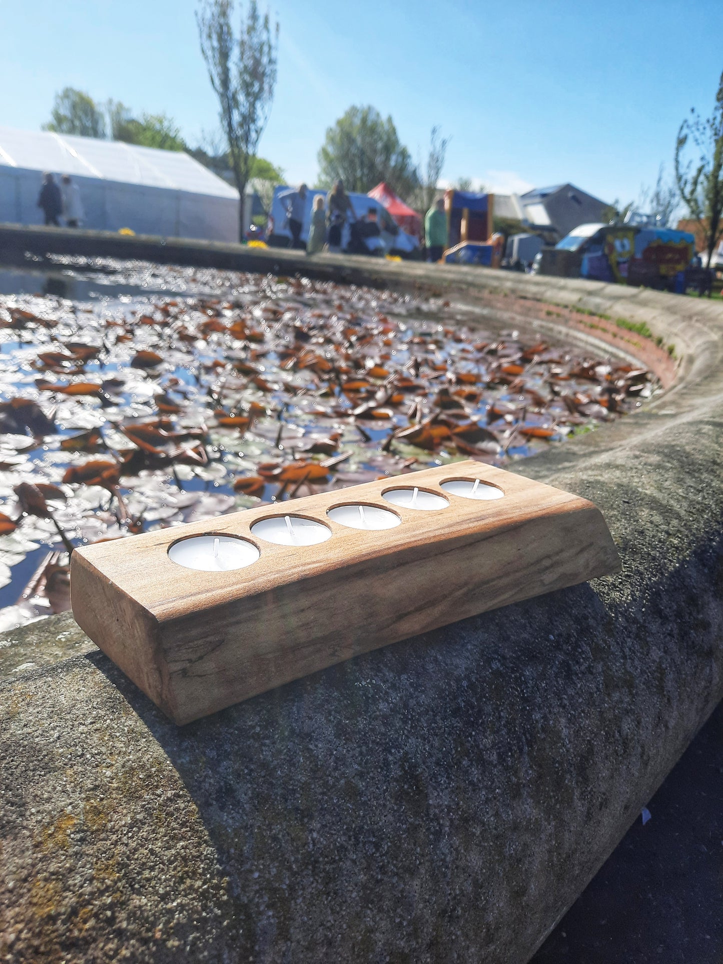 Live edge wood slab five tealight holder