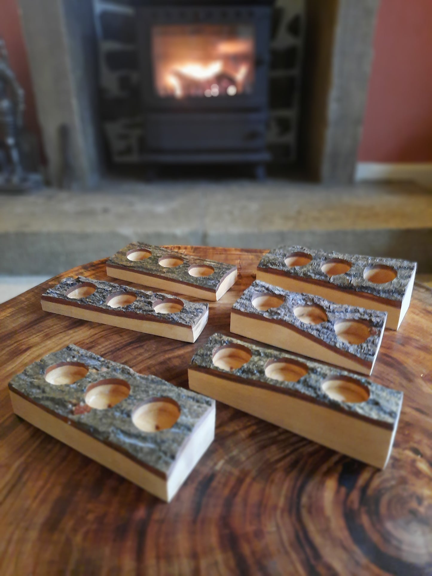Rustic Top Bark three tea light holder