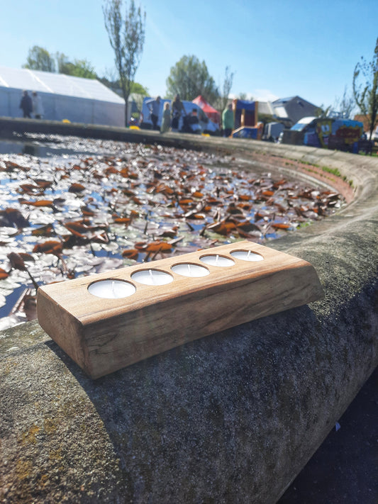 Live edge wood slab five tealight holder