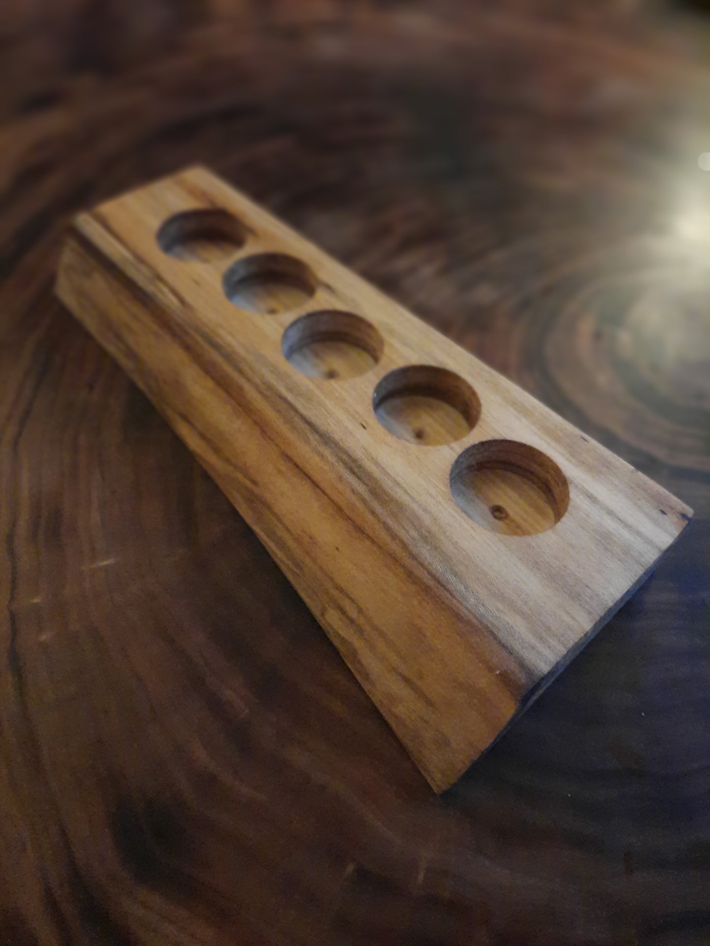 Live edge wood slab five tealight holder