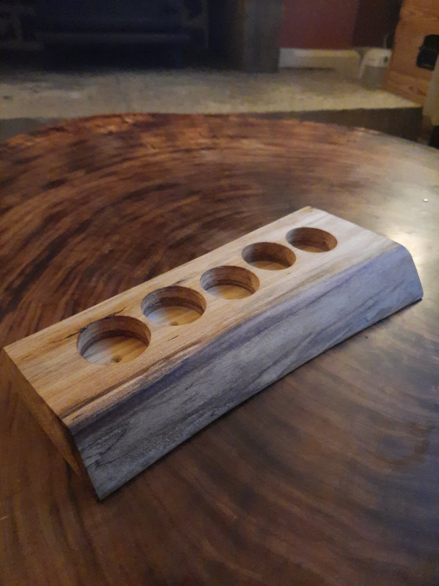 Live edge wood slab five tealight holder